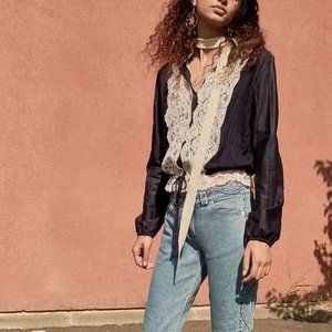 See By Chloe Black Blouse with Cream Lace Trim